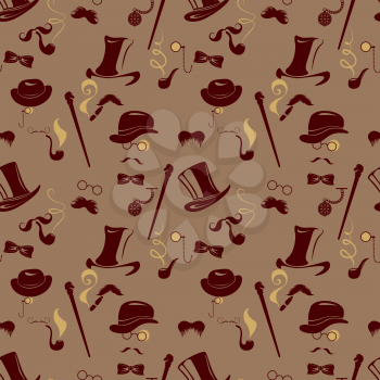 Seamless pattern in retro style. Men silhouettes smoking cigar and pipe, vintage background in brown colors.