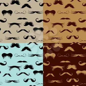 Seamless pattern with mustache on different colors backgrounds. Design elements in vintage, retro, hipster style.