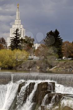 Idaho Falls in Springtime river cascading water morman church
