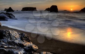 Sunset Bandon Oregon beautiful rock formations USA