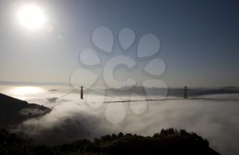 San Fransisco Skyline fog rolling in morning sunrise