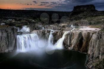 Shoshone Falls Twin Falls, Idaho blurred water at sunset