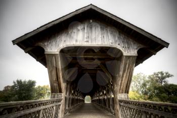 Wooden Covered Bridge Guelph Ontario over eramosa river