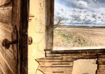 Interior abandoned house prairie Saskatchewan Canada