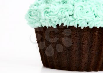 Green Icing Cupcake on white background studio