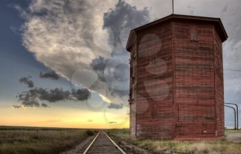 Storm Clouds Saskatchewan with wooden railroad water tower