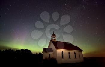 Night Church Northern Lights Saskatchewan Canada Aurora Borealis