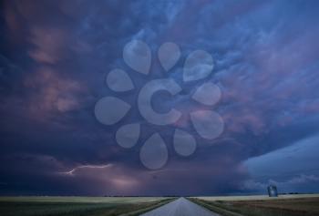 Night Lightning Canada Saskatchewan Prairie storm and road