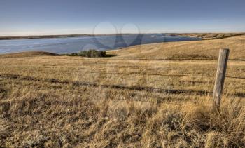 lake diefenbaker Saskatchewan Canada prairie grass and view