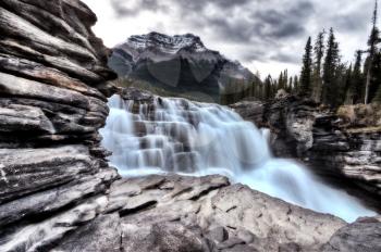 Athabasca Waterfall Alberta Canada river flow and blurred water