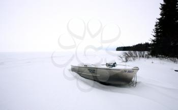 Fishing Boat Winter Widerness Saskatchewan Isolated Lodge