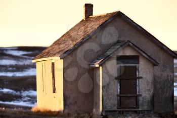 Sun Setting on old School House Alberta Canada