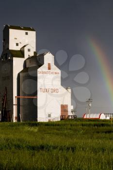 Grain Elevator and rainbow in Saskatchewan Canada