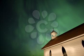 Country Church and Northern Lights in Saskatchewan Canada