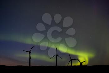 Wind Farm And Northern Lights Aurora Borealis Canada