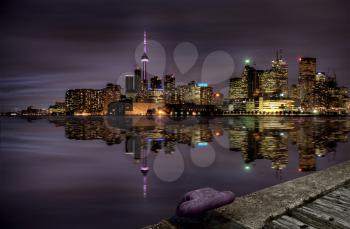 Night Shot Toronto skyline in Ontario Canada