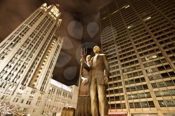 Chicago Downtown City  Night Photography Wrigley Square American Gothic