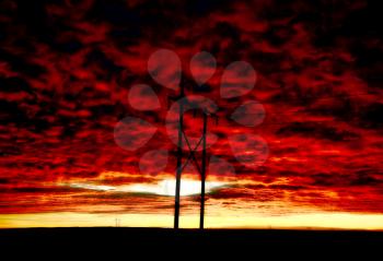 WInter Sunset in Saskatchewan Power Lines