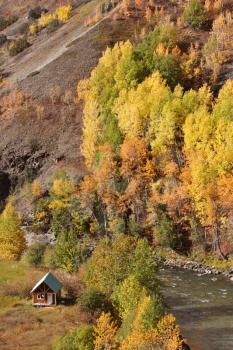 Native settlement along Tahltan River in British Columbia