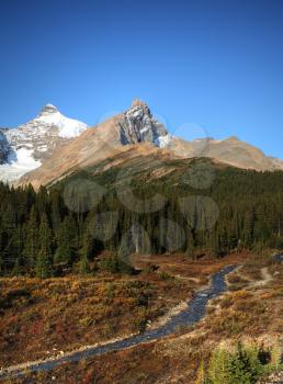 View of the Rocky Mountains along Icefields Parkway