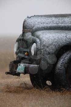 Old Vintage Truck in Winter Storm Saskatchewan