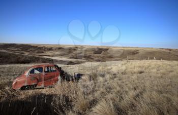 Old Abandoned Car in Field Saskatchewan Canada