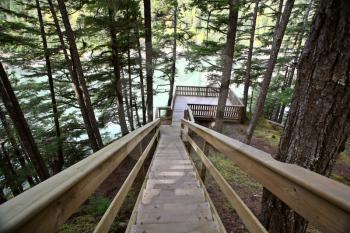 Wooden stairs  and viewpoint at Kitsumkalum Provincial Park