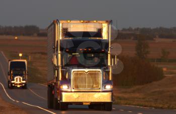 Semi trucks along Trans Canada Highway