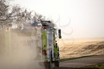 Fire truck throwing up dust