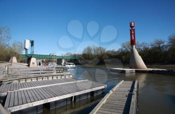 Boat docks on Red River in Winnipeg