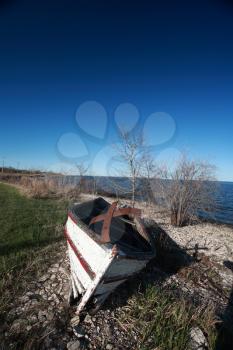 old decaying fishing boat at Hecla on Lake Winnipeg