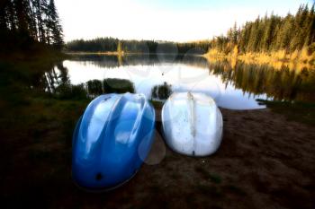 Two rowboats at Jade Lake in Northern Saskatchewan
