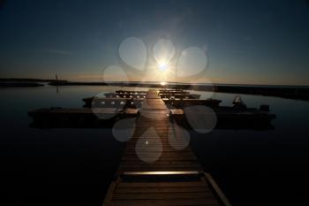 Marina on Hecla Island in Manitoba at sunrise