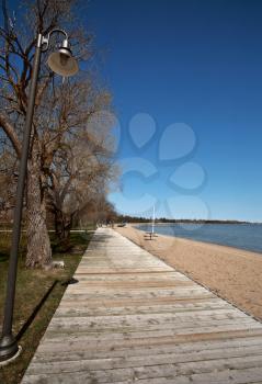 boardwalk and sand at Winnipeg Beach Manitoba
