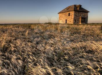 Abandoned Stone House at Sunset Saskatchewan Canada