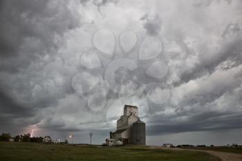 Storm Clouds Saskatchewan grain elevator and lightning