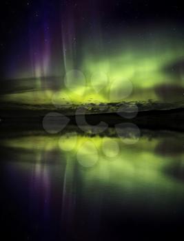 Northern Lights Aurora Borealis Saskatchewan lake reflection