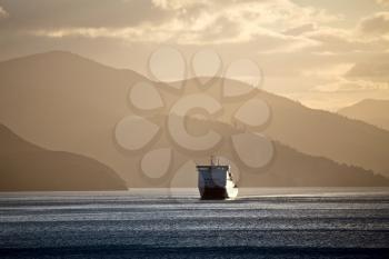 Ferry View Picton New Zealand to South Island Cargo Ship