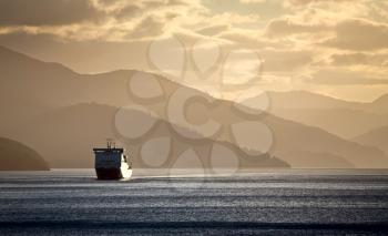 Ferry View Picton New Zealand to South Island Cargo Ship