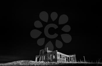 Night Picture Ghost Town in Galilee Saskatchewan Prairie