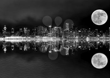Vancouver Night Full Moon from Stanley Park