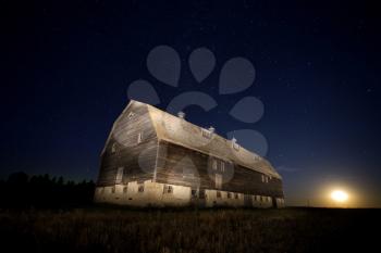 Night Barn Star Trails Farm Scene Saskatchewan