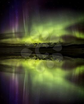 Northern Lights Aurora Reflection colorful lake Canada