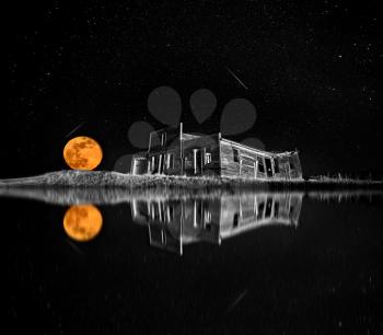 Ghost Town Night Stars Full Moon Saskatchewan Galillee