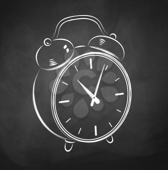 Chalkboard drawing alarm clock. of Vector illustration.