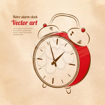 Vintage alarm clock. Vector illustration.