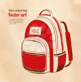 School bag on vintage background. Vector illustration.