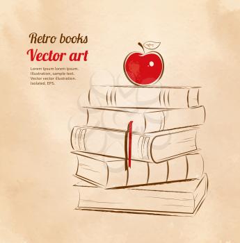 Apple on books. Vector illustration.