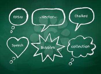 Chalked bubble-talks drawn on green school board background. Vector illustration.