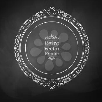 Round chalked vintage baroque frame. Vector illustration. Isolated.